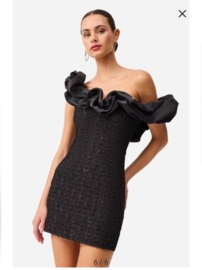 Elliatt Paloma Satin Ruffle & Floral Jacquard Cocktail Minidress Medium